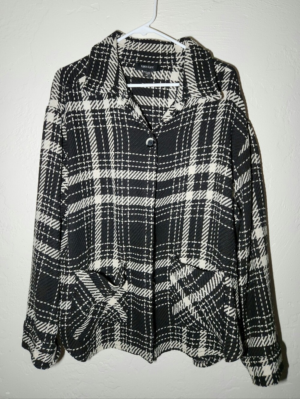 Karen Kane Womens Size XL Black and White Plaid Button-Front Shacket